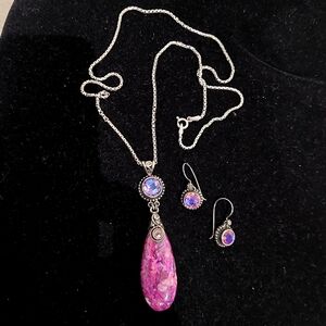 Sajen sterling silver pendant "with  sterling silver chain" & earrings.